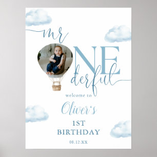 Mr Onederful Photo Balloon 1st Birthday Welcome Poster