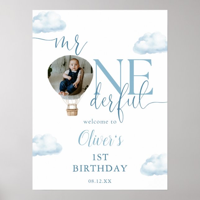 Mr Onederful Photo Balloon 1st Birthday Welcome  Poster (Front)
