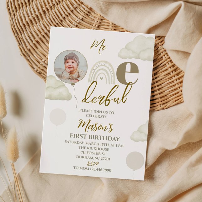 Mr ONEderful Photo First Birthday Invitation (Creator Uploaded)