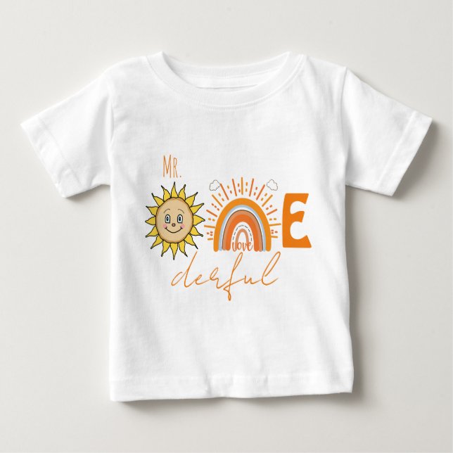 Mr.Onederful Rainbow and Sun Party Baby 1st Birthd Baby T-Shirt (Front)