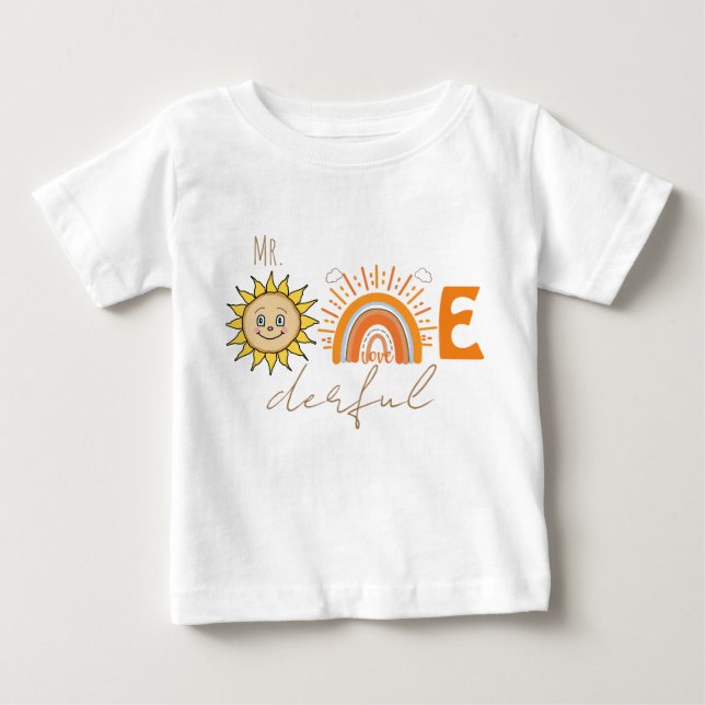 Mr.Onederful Rainbow and Sun Party Baby 1st Birthd T-Shirt (Front)
