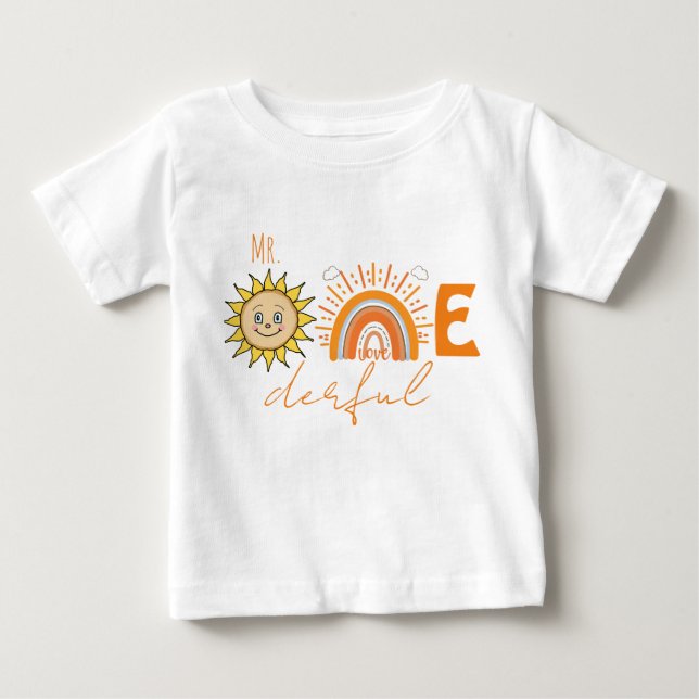 Mr.Onederful Rainbow and Sun Party Baby 1st Birthd T-Shirt (Front)