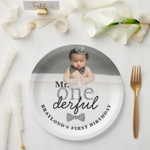 Mr Onederful Silver Birthday Paper Plates