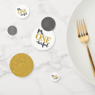 Mr. ONEderful Table Confetti in Black and Gold