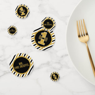 Mr. ONEderful Table Confetti in Black and Gold