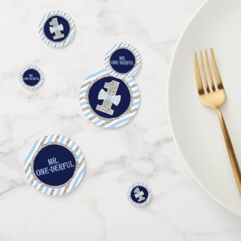 Mr. Onederful Table Confetti In Navy Blue & Silver by PuggyPrints at Zazzle