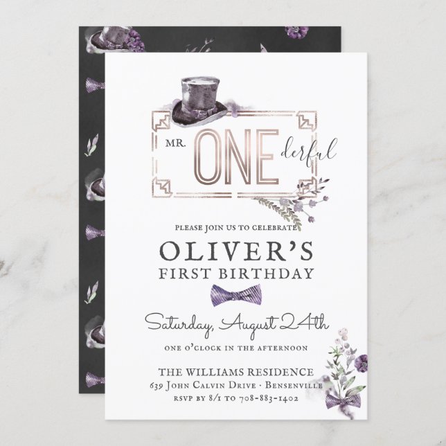 Mr Onederful | Vintage Gentleman Royal Birthday Invitation (Front/Back)