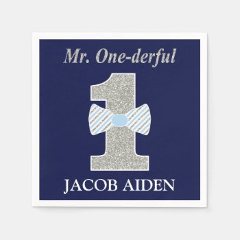 Mr. Onederful White Standard Cocktail Napkin by PuggyPrints at Zazzle