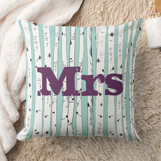 Mr. or Mrs personalizes Birch Tree Pillows (Blanket)