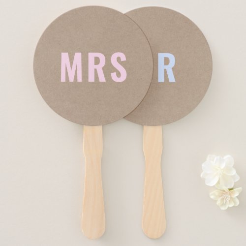 Mr or Mrs  Rustic Kraft Bride Groom Wedding Game Hand Fan