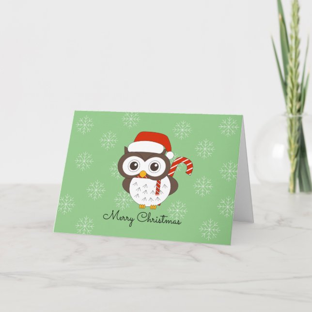 Mr. Owl Candy Cane Snowflakes Christmas Holiday Card (Front)