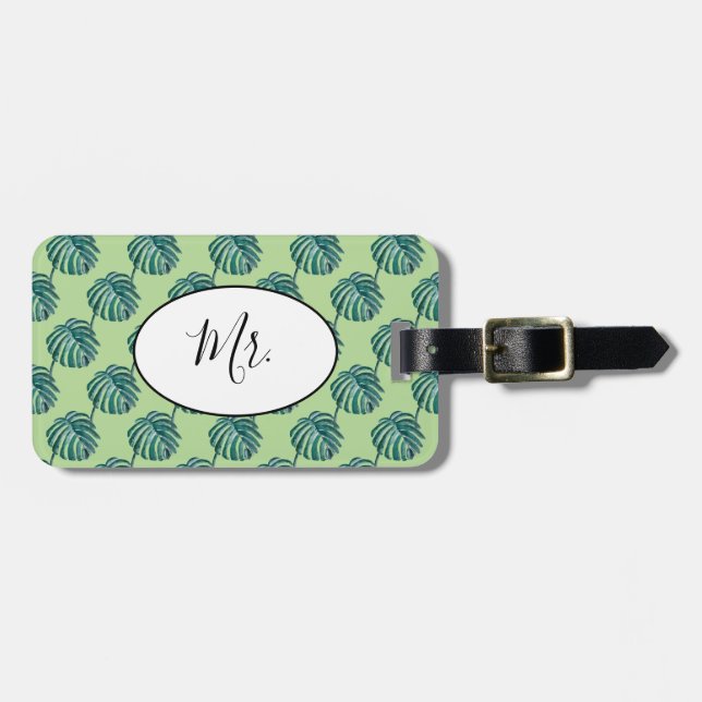 Mr Palm Print Turquoise Luggage Tag (Front Horizontal)