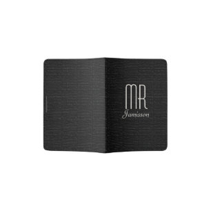 "Mr" Passport Holder, Black Faux Textured Passport Holder
