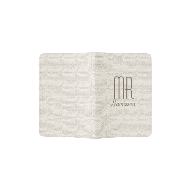 "Mr" Passport Holder, Off White Faux Textured Holder (Opened)