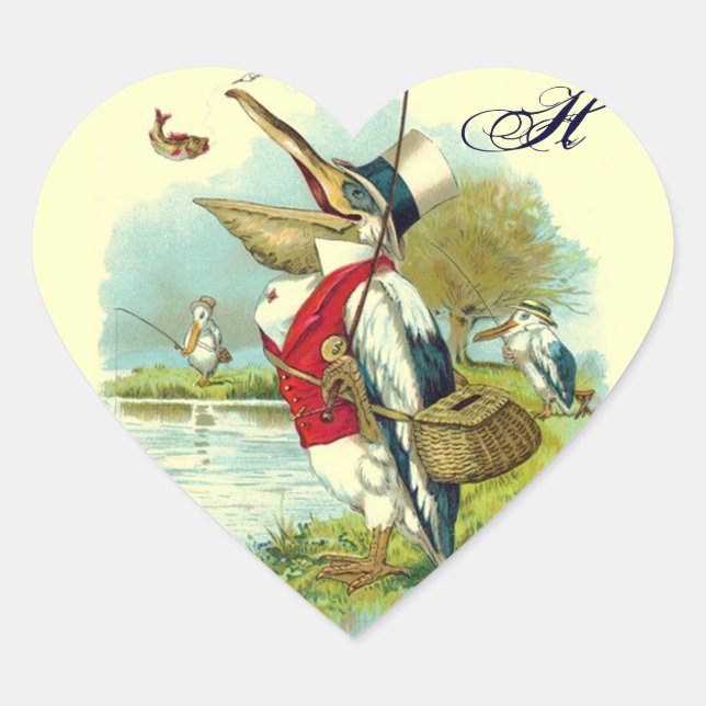 MR PELICAN FISHING HEART MONOGRAM,cream Sticker (Front)
