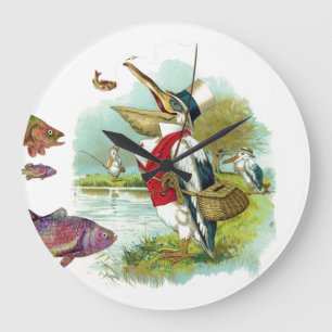 MR PELICAN FISHING LARGE CLOCK