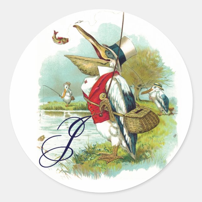 MR PELICAN FISHING MONOGRAM CLASSIC ROUND STICKER (Front)