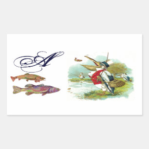 MR PELICAN FISHING MONOGRAM RECTANGULAR STICKER