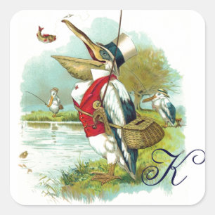 MR PELICAN FISHING MONOGRAM SQUARE STICKER