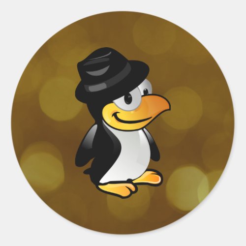 Mr Penguin in Black Hat Classic Round Sticker