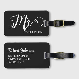 Mr Personalized Elegant Script Groom Name Black Luggage Tag