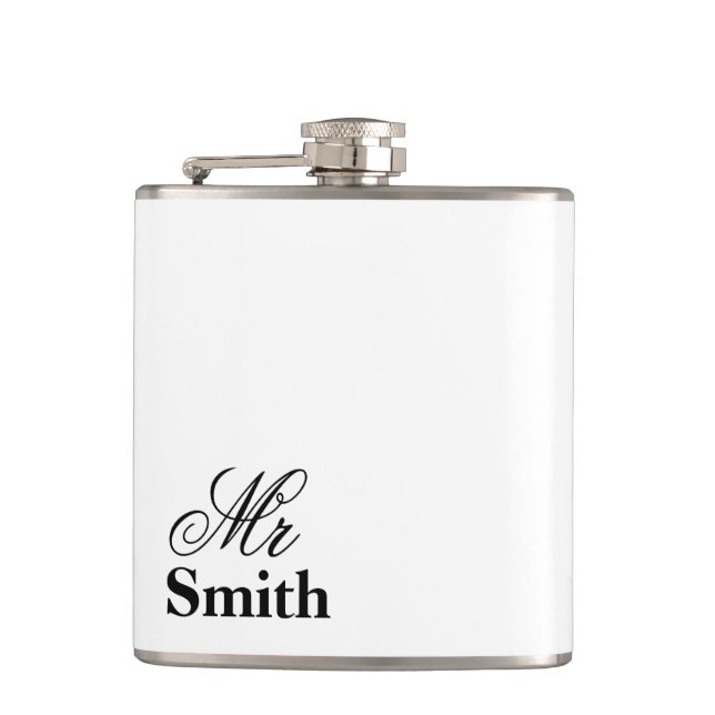 Mr Personalized Name White Black Flask (Front)