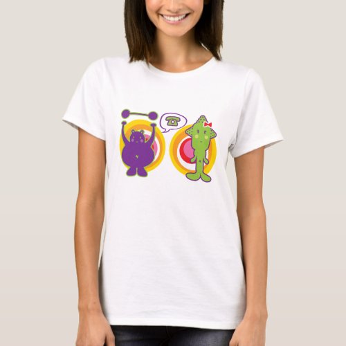 Mr Purple  Miss Green Cute Cartoon Character T_Shirt