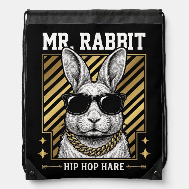 Mr Rabbit Hip Hop Hare Tote Drawstring Bag (Front)