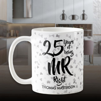 Mr Right 25th Anniversary Silver Hearts Confetti Coffee Mug