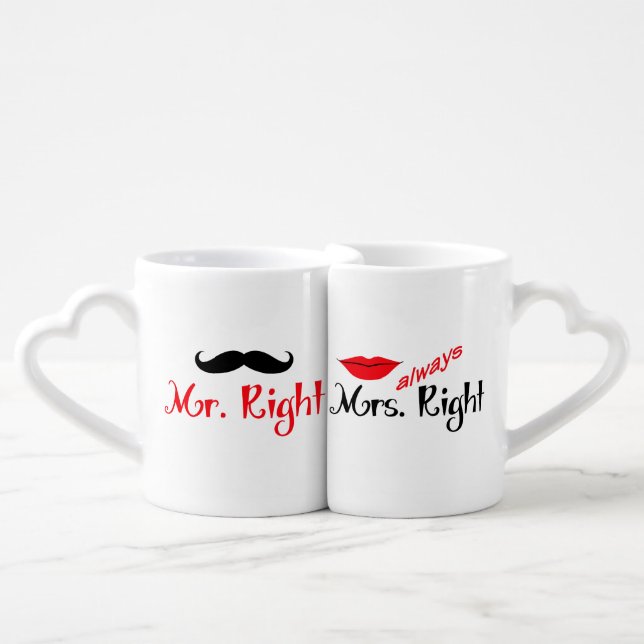 Mr Right and Mrs Always Right Coffee Mug Set (Front Nesting)