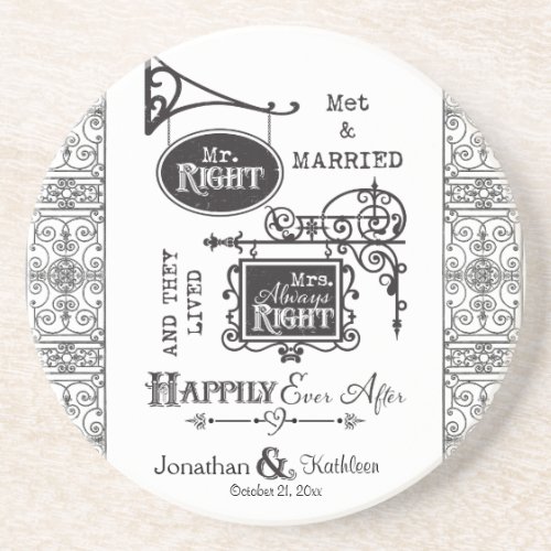 Mr Right and Mrs Always Right Wedding Marriage Coaster