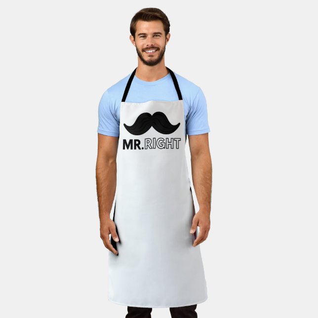 Mr Right Black Moustache Funny Wedding Custom Name Apron (Worn)