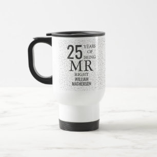 Mr Right Fun 25th Anniversary Silver Hearts Travel Mug