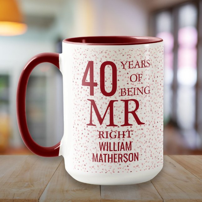 Mr Right Fun 40th Anniversary Ruby Hearts Mug (Mr Right Fun 40th Anniversary Ruby Hearts Mug)