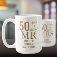 Mr Right Fun 50th Wedding Anniversary Gold Hearts