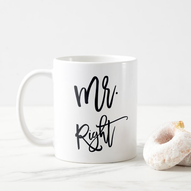 Mr. Right | Mr. Trendy Script Personalized Coffee Mug (With Donut)