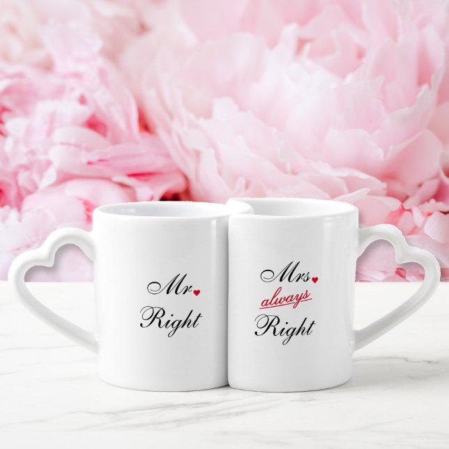 Mr Right Mrs Always Funny Wedding Anniversary Name Coffee Mug Set (Mr Right Mrs Always Funny Wedding Anniversary Name Coffee Mug Set)
