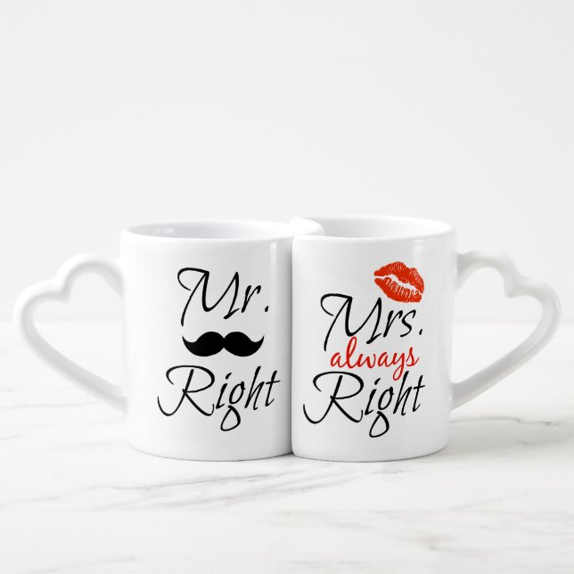 Mr. Right & Mrs. always Right Coffee Mug Set (Front Nesting)