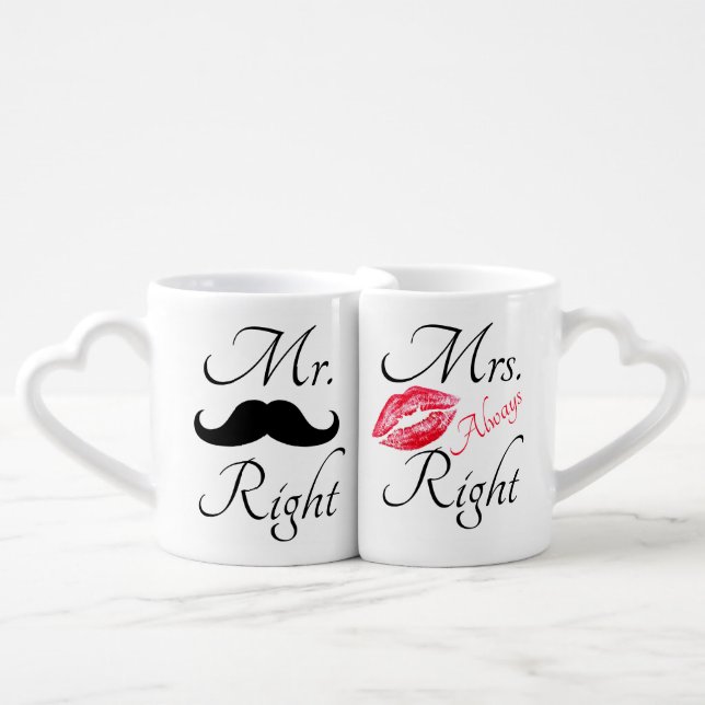 Mr. Right & Mrs. always Right Coffee Mug Set (Front Nesting)