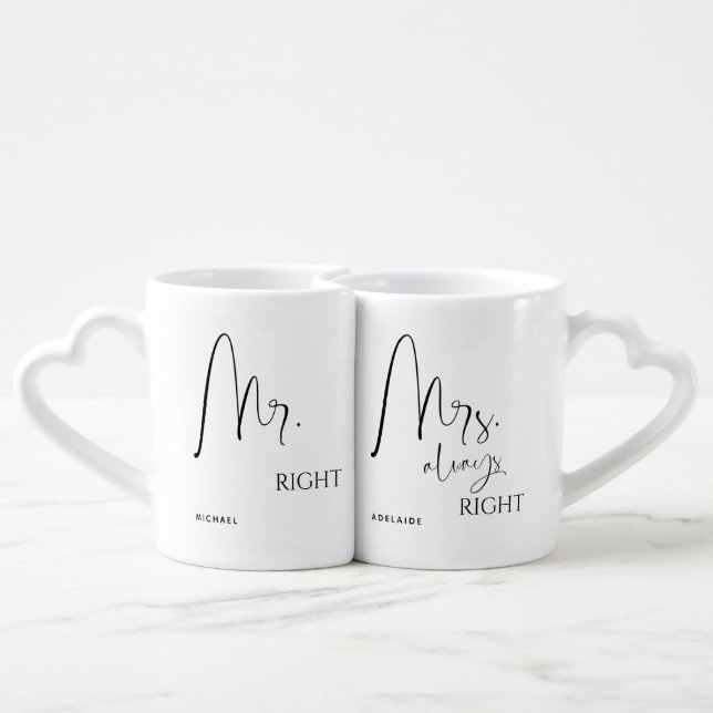 Mr. Right Mrs. Always Right Husband Wife His Her Coffee Mug Set (Back Nesting)
