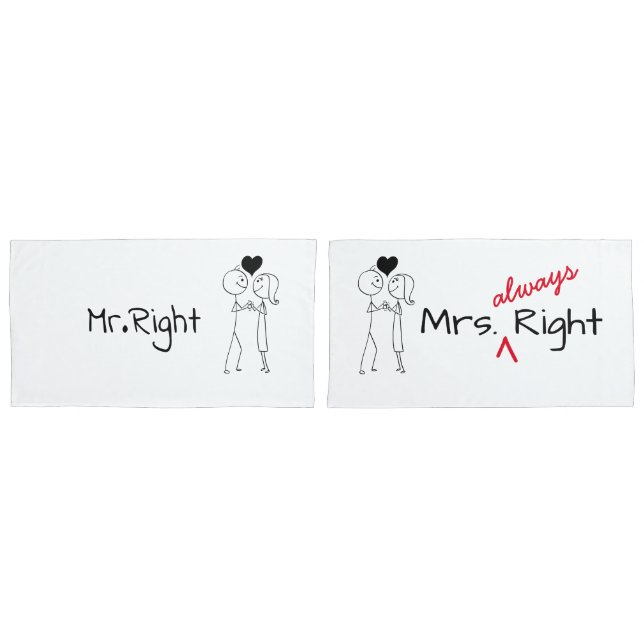 Mr.Right Mrs.Always Right Minimal Line Art Couple Pillow Case (Front-Set)
