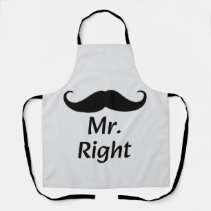 Mr. Right Mustache Fun Matching Couple Apron