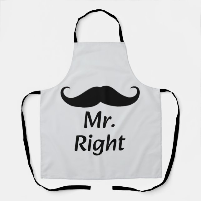 Mr. Right Mustache Fun Matching Couple Apron (Front)