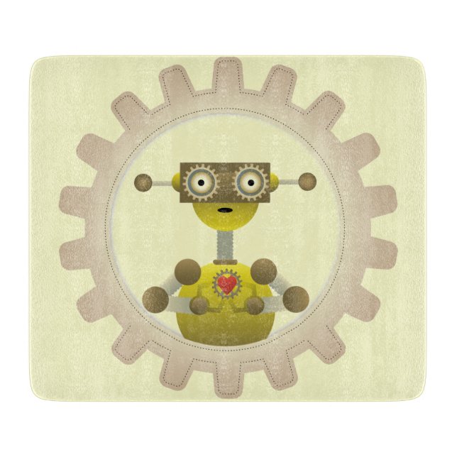 Mr. Robot with Steampunk Gear Heart Cutting Board (Front)
