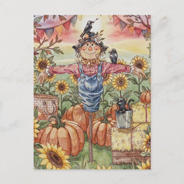 "Mr. Scarecrow" – Cute Halloween Illustration Holiday Postcard (Front)