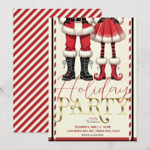 Mr. & Skinny Mrs. Claus Red Black Holiday Party Invitation