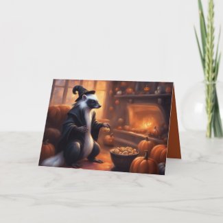 Mr. Skunk prepares for Halloween greeting