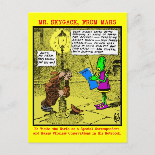 Mr. Skygack Observes a Drunk Postcard (Front)
