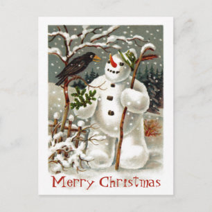 Mr. Snowman and Mr. Crow Postcard