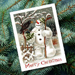 Mr. Snowman and Mr. Crow Postcard<br><div class="desc">This gorgeous German postcard image illustrates a crow paying a visit to a snowman surrounded by winter scenery. The simplicity and colors result in a beautiful eye-catching image. It is perfect for all of your Christmas and holiday needs.</div>